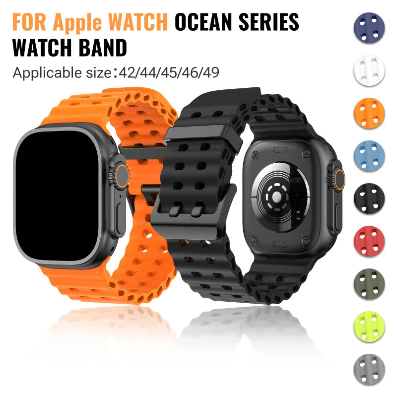 Ocean Strap For Apple Watch Band Ultra 3/2 49mm Series12 11 10 46mm Sports Bracelet Wristband iWatch 9 8 7 6 5 SE 45/44mm Correa