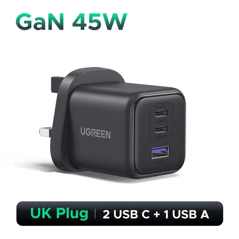 UGREEN 45W/30W/25W/20W GaN Charger PD3.0 PPS QC3.0 USB C Fast Charger For Samsung S26 iPhone 17 16 15 Pro Max iPad Xiaomi Tablet