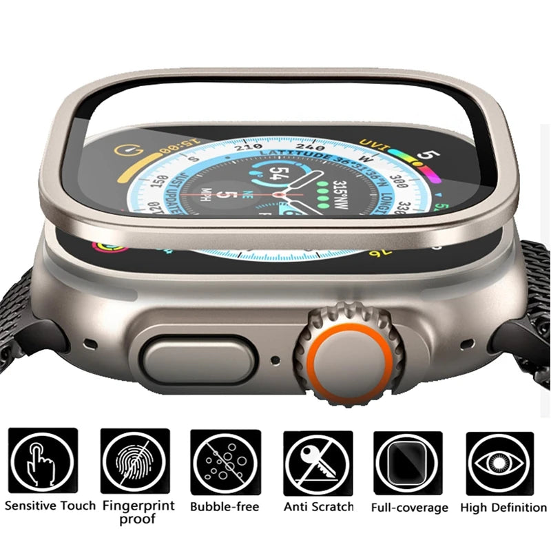 Aluminium Alloy Case+Tempered Glass for Apple Watch Ultra 2 49mm Anti-Scratch Screen Protector for iWatch Ultra 49mm Cover Film