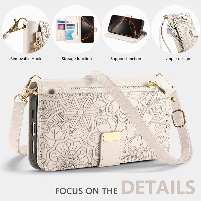 For Samsung Galaxy S26 S25 Ultra S24 S23 FE S22 Ultra Plus A05 A25 A57 A55 A56 A37 Leather Case Crossbody Card Wallet Flip Cover