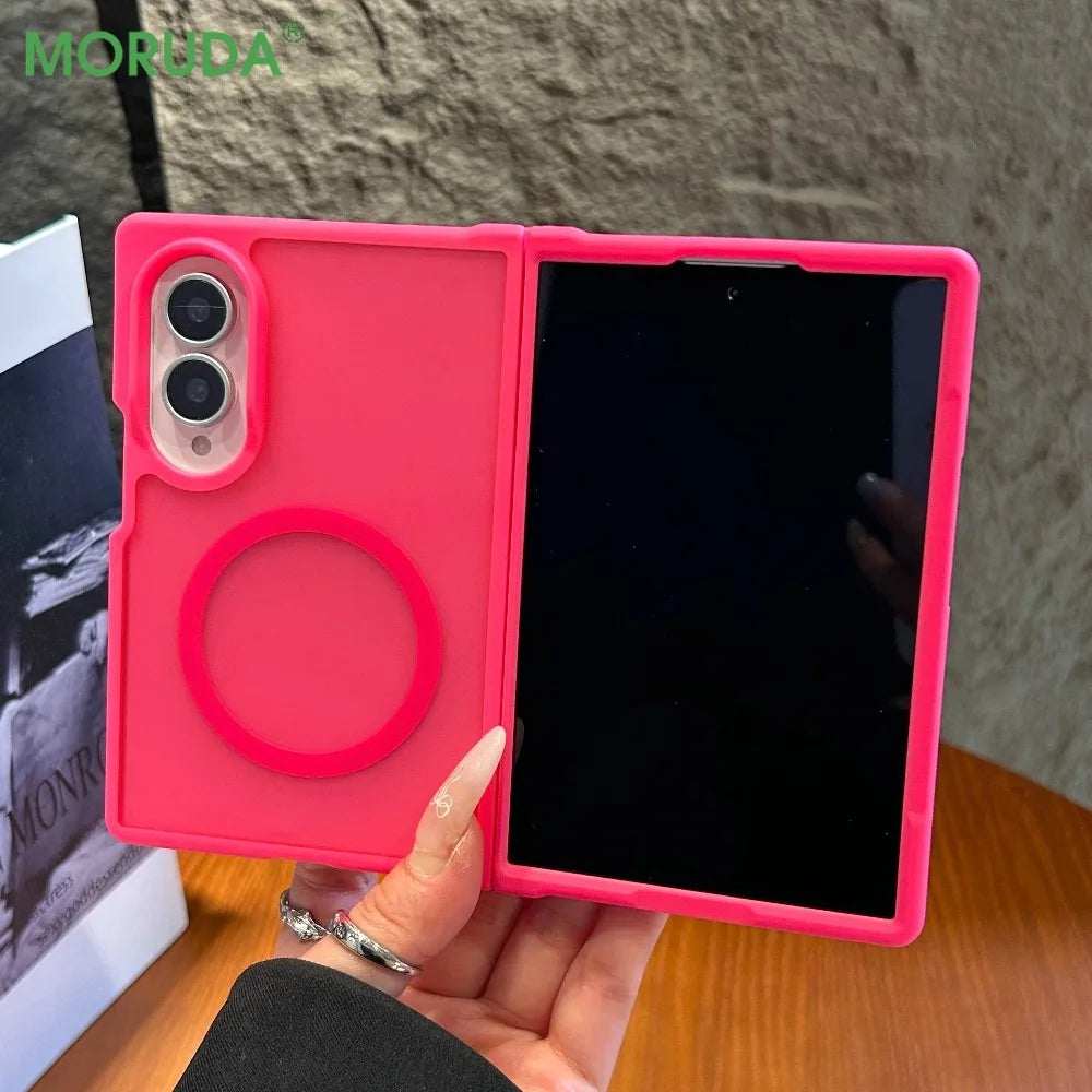 Luxury Frosted For Magsafe Magnetic Skin Feel Phone Case For Samsung Galaxy Z Fold 8 Ultra 7 Matte Fold Cover Shockproof Funda