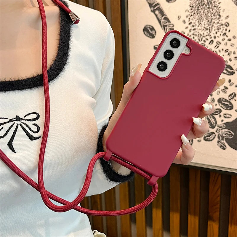 Crossbody Lanyard Strap Case For Samsung Galaxy S26 S25 Edge S24 S23 S22 S21 S20 FE Plus Note 10 20 Ultra A41 A21S 5G Soft Cover