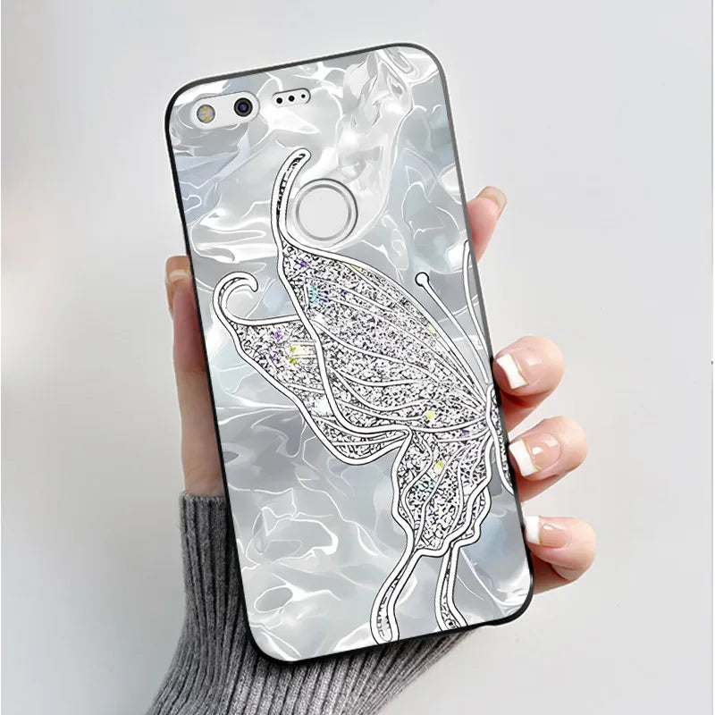 For Google Pixel XL Case Luxury Fashion Butterfly Flowers Black Soft TPU Silicone Back Cover For Google Pixel 1 1XL Phone Cases