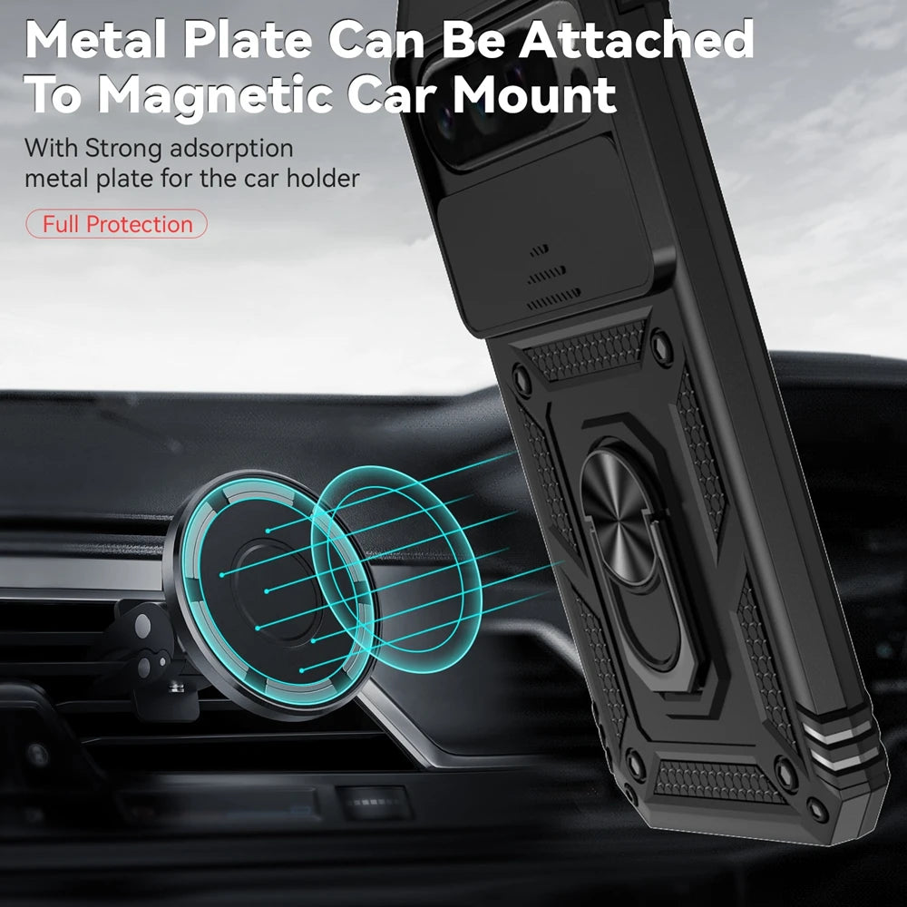 Shockproof Armor Funda For Google Pixel 6 7 8 9 10 Pro XL 10A 5G Slide Lens Protect Case For Pixel 6A 7A 8A 9A Ring Holder Cover