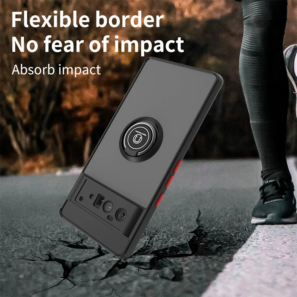 For Google Pixel 6 Pro Matte Phone Case For Google Pixel 6 7 8 9 Pro 8A Luxury Metal Ring Holder Cover ﻿