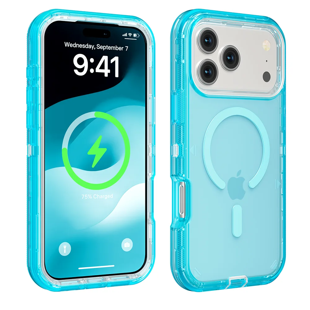 Rugged OTT Armor Magnetic Wireless Charging Clear Case for IPhone 17 Air 16 15 14 Plus 13 12 Pro Max Enhanced Shockproof Cover