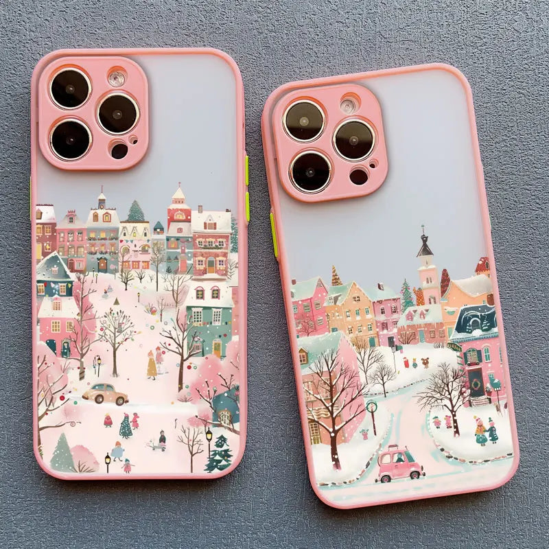 Ins Cartoon Christmas Style Phone Case For iPhone 17 16 Pro Max 15 14 13 12 11 Pro Max XR XS X 16 Plus Streetscape Phone Covers