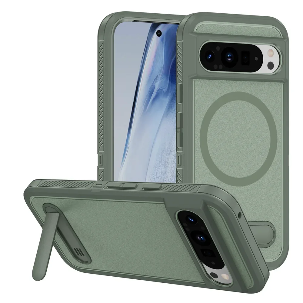 Wireless Charging Folding Stand Magnetic Armour Phone Case For Google Pixel 9 8 10 Pro XL Shockproof Protective Military Cover