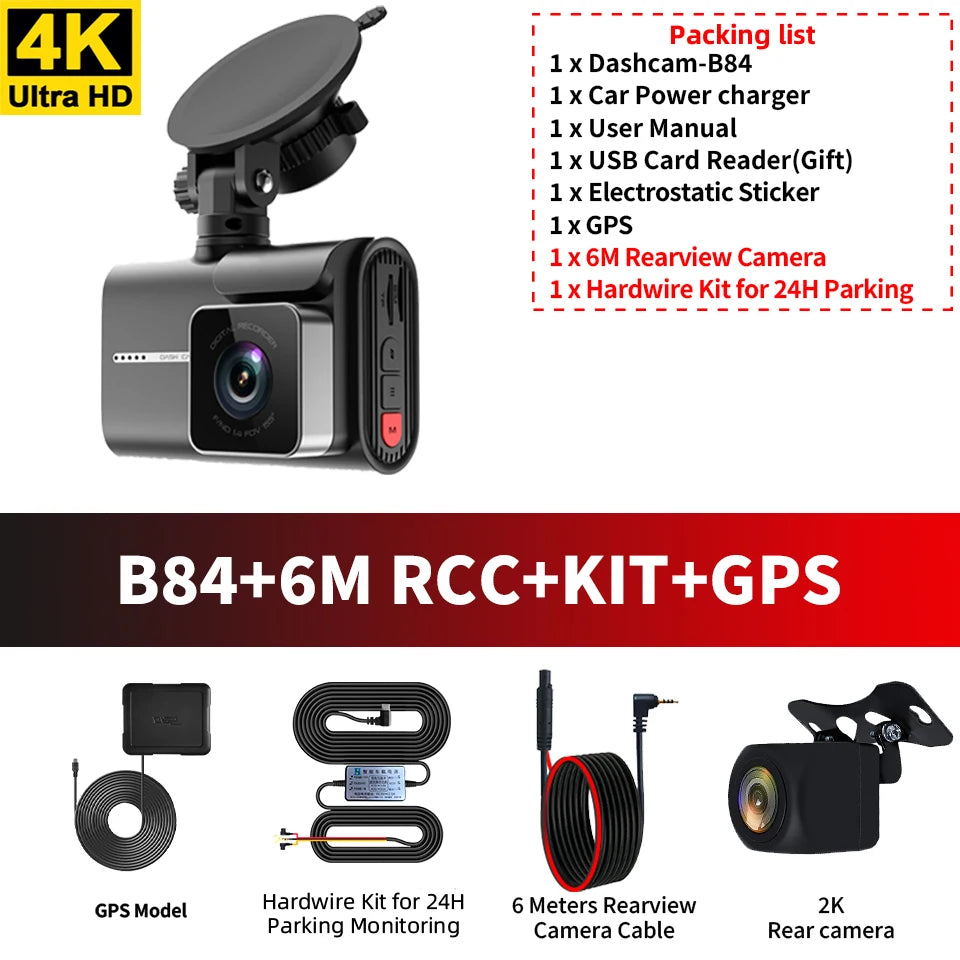 ACCEO Dash Cam 4k Front Lens Car Driving Recorder Built-in WiFi Optional 2K Rear Camera HD Night Vision Support GPS Car DVR