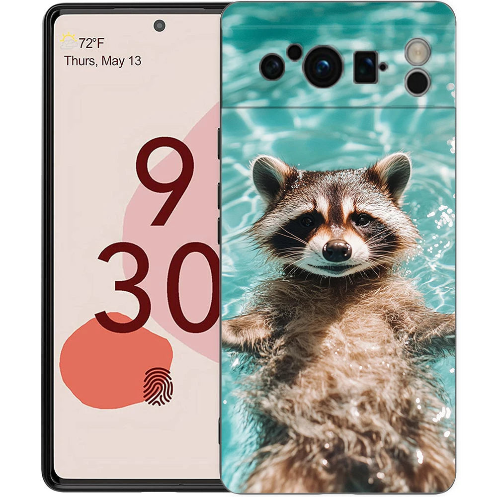 Raccoon Phone Case For Google Pixel 10 9 8 7 6 Pro XL 9A 8A 6A 7A 5G Soft Shockproof TPU Black Cover