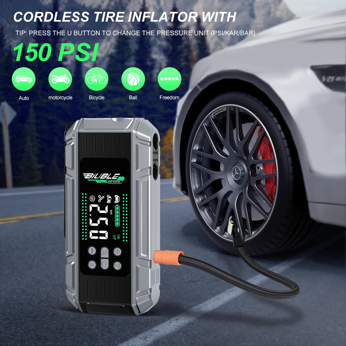 1500A peak Car Jump Starter 26800mAh Power Bank Portable Air Compressor 12V Starting Device for Car Battery Emergency Starter