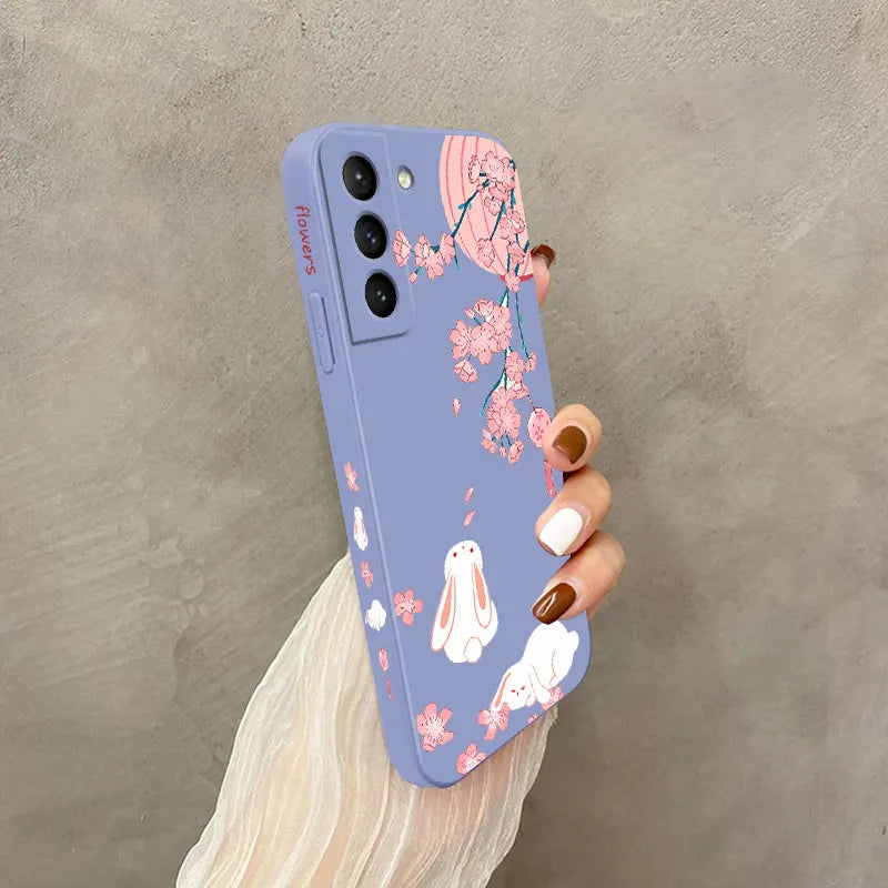 Peach Bunny Phone Case For Samsung Galaxy S23 S22 S21 S20 Ultra Plus FE S10 S9 S10E Note 20 ultra 10 9 Plus Cover