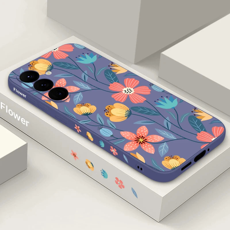 Colorful Flower Case For Samsung Galaxy S24 S23 S22 Ultra S21 FE S26 A56 A15 A35 A55 A52 A53 A54 5G S25 Silicone Lanyard Case