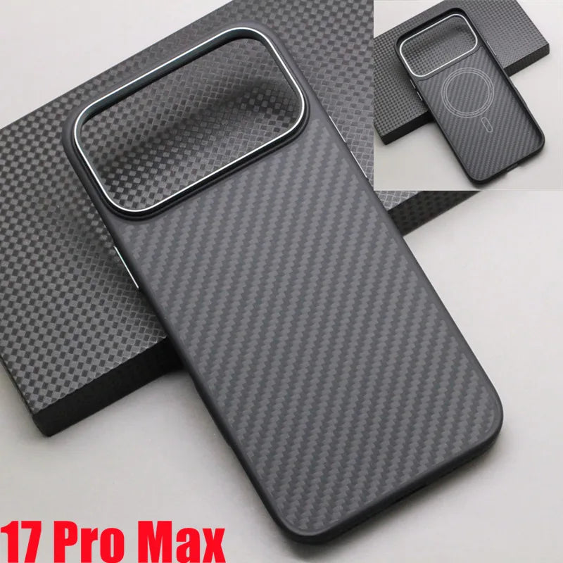 Carbon Fiber Magnetic Case TPU Soft Frame for iPhone 17 Pro Max / 17 Pro Kevlar Aramid Fiber Anti-fall Magnetic Case