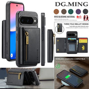 DG.MING Zipper Leather Wallet Phone Case for Google Pixel 10 Pro XL Pro 9 8 2 IN 1 Detachable Card Holder Funda Cover Hoesje Bag