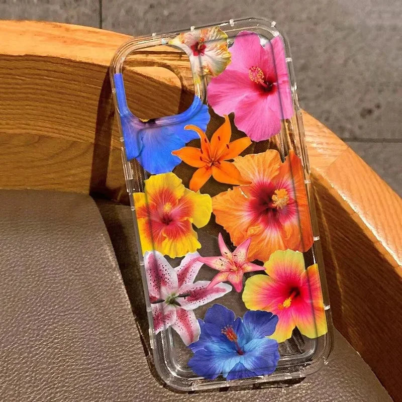 Cherry Flower Print Transparent Case For iPhone 17 16 Pro Max 15 14 13 11 12 16e Case Funda iPhone11 14 Plus X XR XS Case Cover