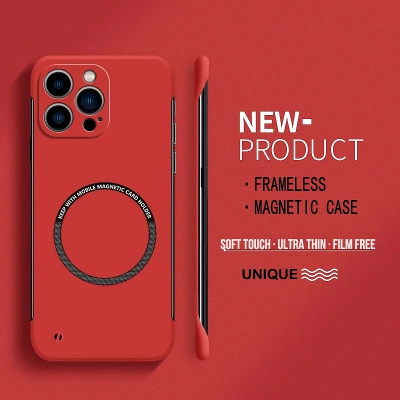 Ultra Thin Hard PC Magnetic Frameless Phone Case For Magsafe iPhone 17 16 15 14 Pro Max 13 Mini Air 16e Matte Color Solid Cover