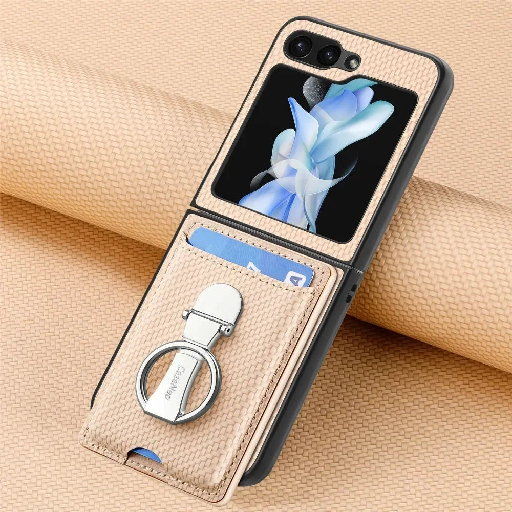 Luxury Ring Stand Leather Phone Case for Samsung Galaxy Z Flip 8 Flip 7 6 5 4 3 Flip7 FE Wallet Card Slot Shockproof Cover
