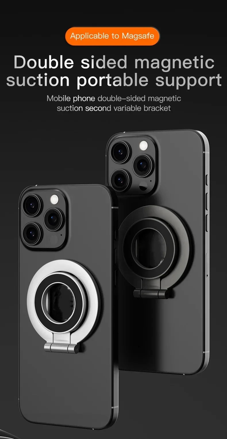 Double Sided Phone Stand Magnetic Phone Ring Holder Kickstand Magnet Grip for MagSafe iPhone 16 15 14 13 12 Pro Max Car Holder