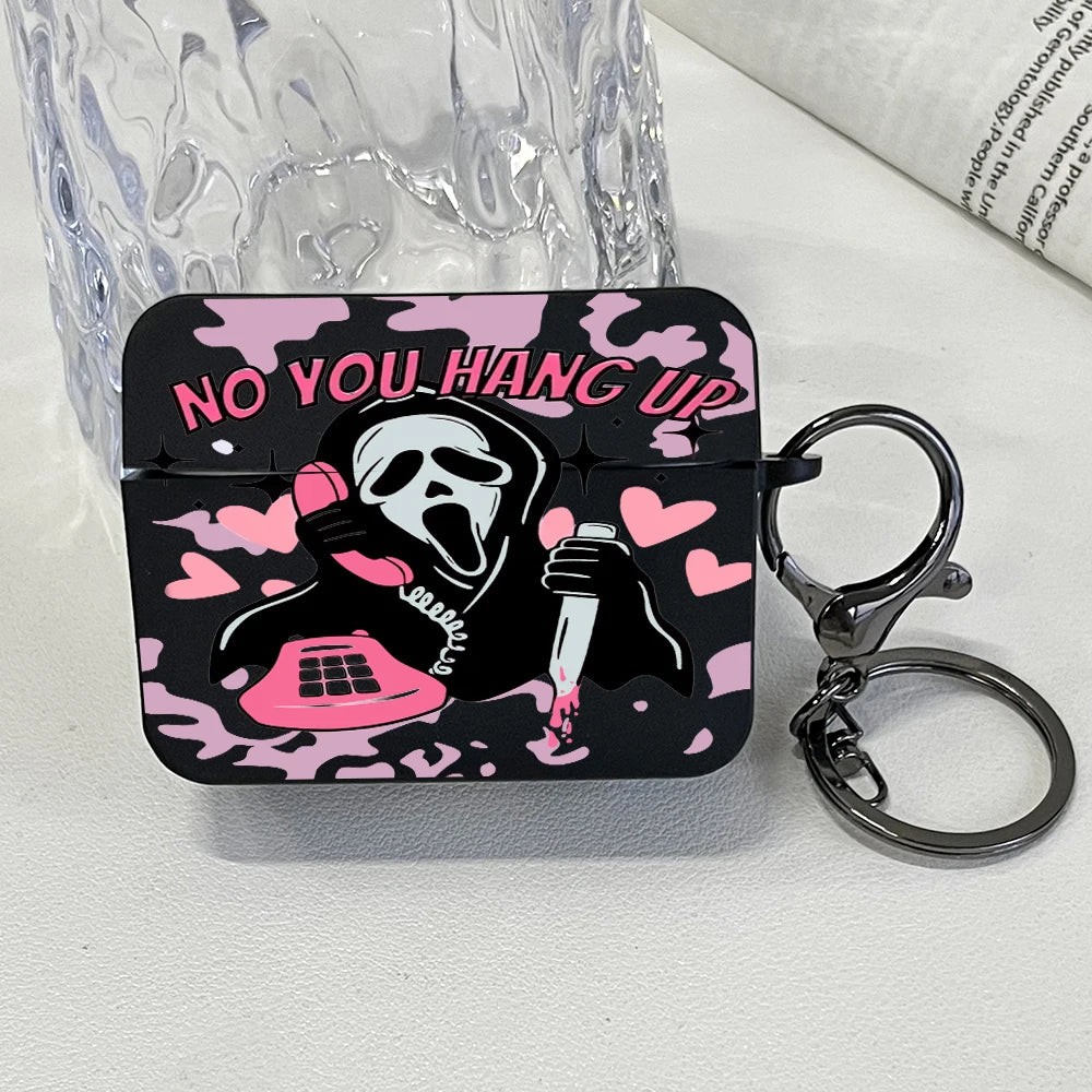 Pink Ghostface Hard Earphone Case for AirPods 1or2, 3, 4, Pro2/Pro Case Stylish Bluetooth Headset Protective Cover with Keychain