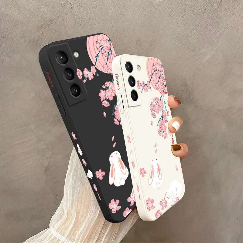 Peach Bunny Phone Case For Samsung Galaxy S23 S22 S21 S20 Ultra Plus FE S10 S9 S10E Note 20 ultra 10 9 Plus Cover