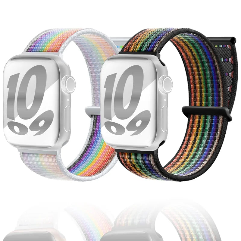 2 Packs Rainbow Sport Nylon Watch Band Compatible with Apple Watch 38mm 40mm 41mm 42mm 44mm 45mm 46mm 49mm for Pride Day