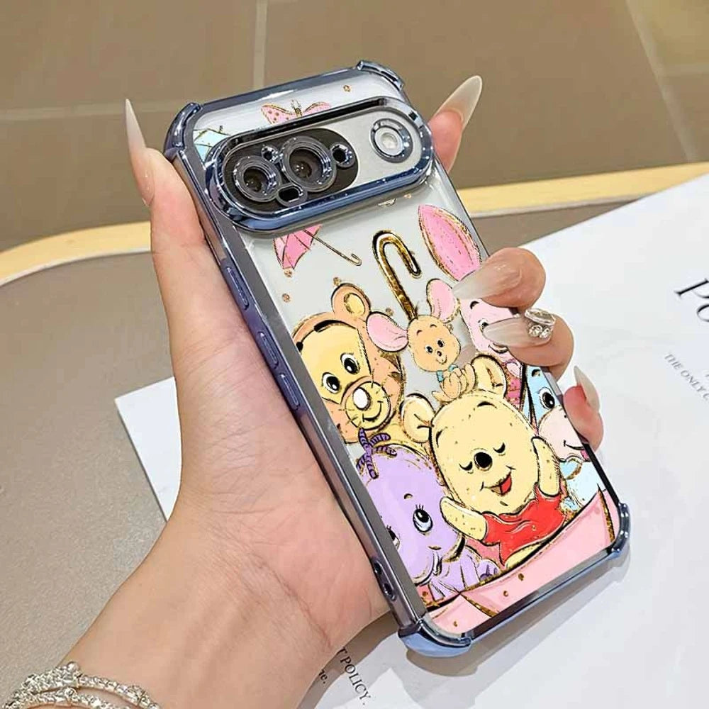 Winnie the Pooh Anime Phone Case For Google Pixel 10A 9A 9 8A 8 7A 7 Pro XL Plating Drop-proof Transparent Soft Cover