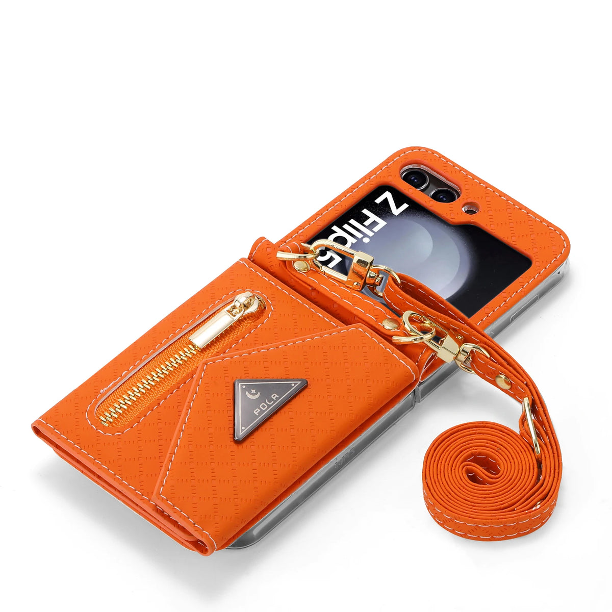 Zipper Leather Case For Samsung Galaxy Z Flip 8 7 FE 6 5 4 3 Flip8 Card Holder Wrist Strap Handbag Magnetic Folio Wallet Cover