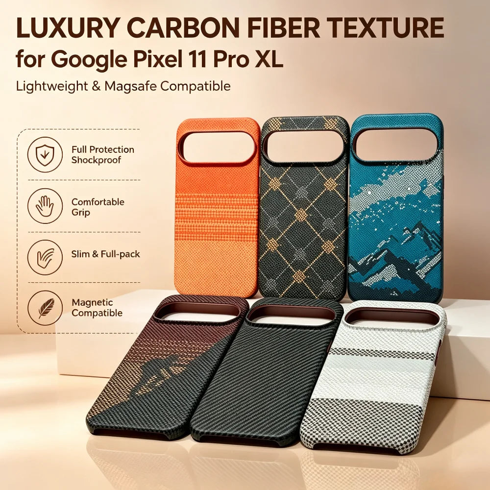 Business Carbon Fiber Texture Slim Case For Google Pixel 11 Pro XL 8 9 10 Pro For Magsafe Half-pack Anti-drop Protect Back Cover