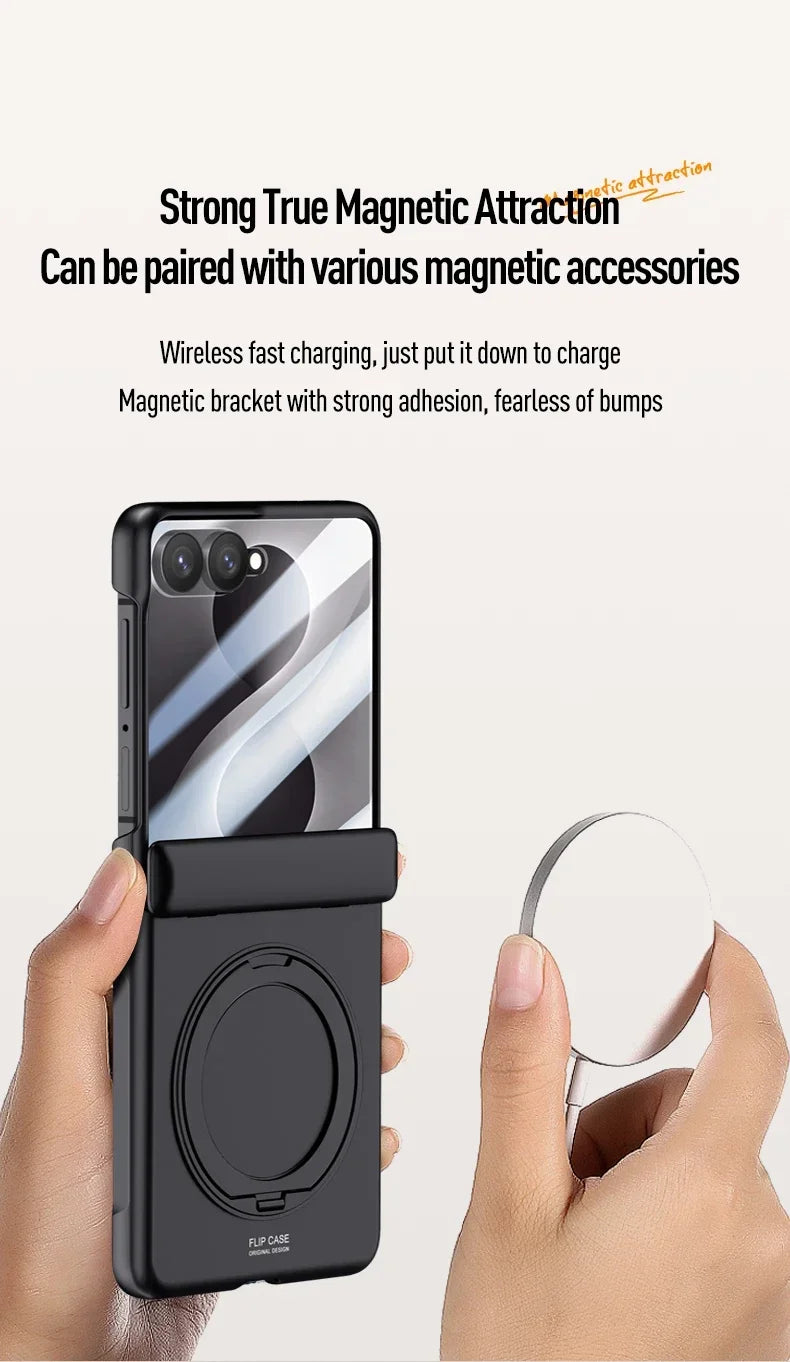 Magnetic Wireless Charging Matte Case For Samsung Galaxy Z Flip 8 7 With Rotating Bracket Hinge Tempered Film Shockproof Cover