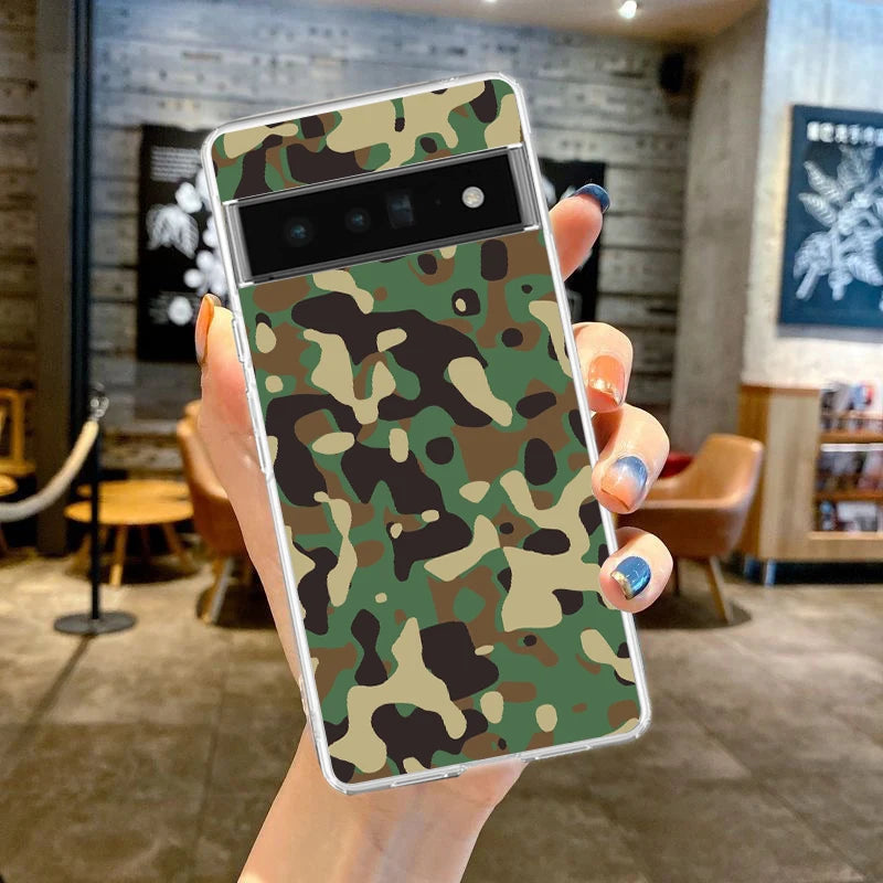 Phone Case Cover for Google Pixel 10 9 8 7 6 5 4 4XL Soft TPU 7A 6A 5A 4A 3A Pro XL 5G Transparent Shell Camouflage Camo Fundas