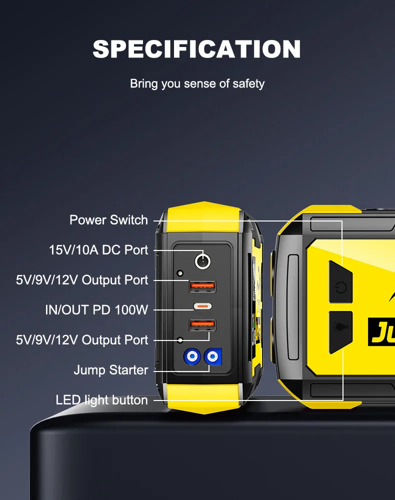 32000mAh 100W Car Emergency Battery Starter Jump Portable Power Bank Multi Function 8000A Ultra-Large Capacity Starting Device