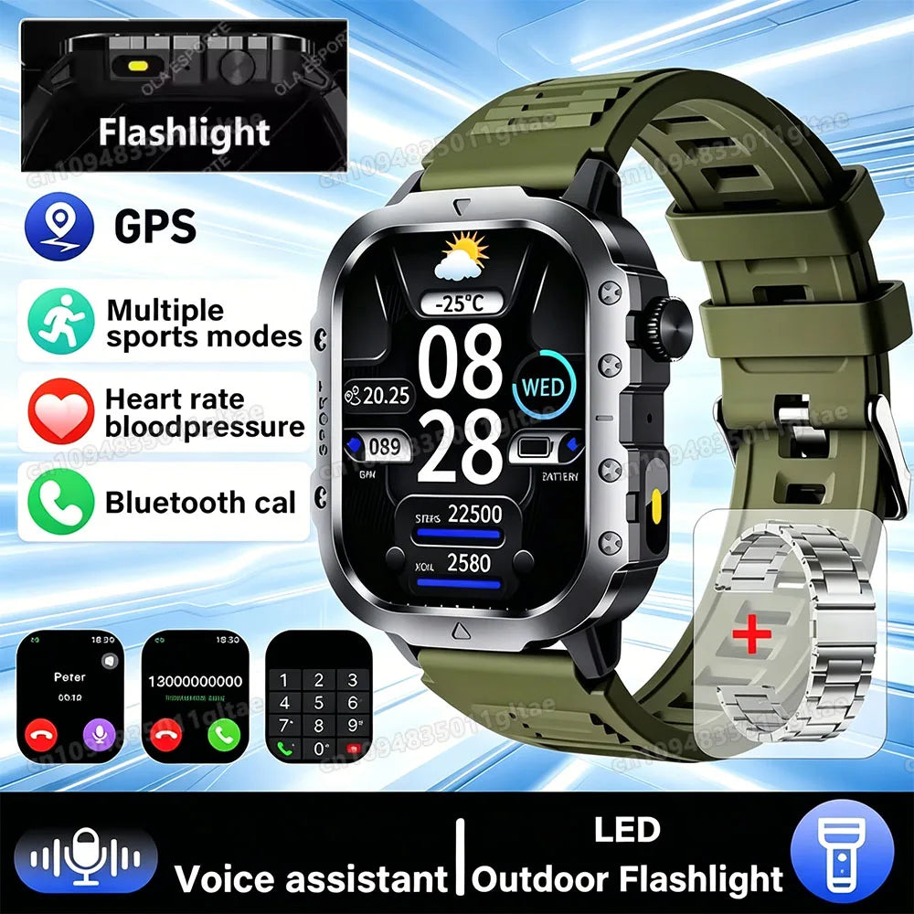 2026 New Military-grade Smart Watch Men GPS Flashlight 3ATM Waterproof Watch Bluetooth Call 100+Sport Outdoor Smartwatch Pk Hw12