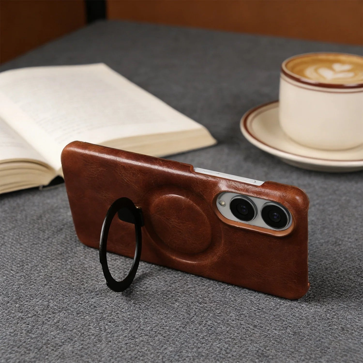 Foldable Bracket Stand Genuine Leather Phone Case For Samsung Galaxy S25FE S24 S23 S22 S21 S20 Kickstand Protective Back Shell