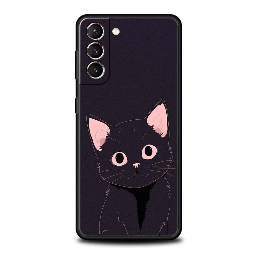 Cute Cat Phone Case For Samsung Galaxy S24 S23 S22 S20 Ultra S21 FE 5G S10 S9 Plus S10E S8 Soft Silicone Cover