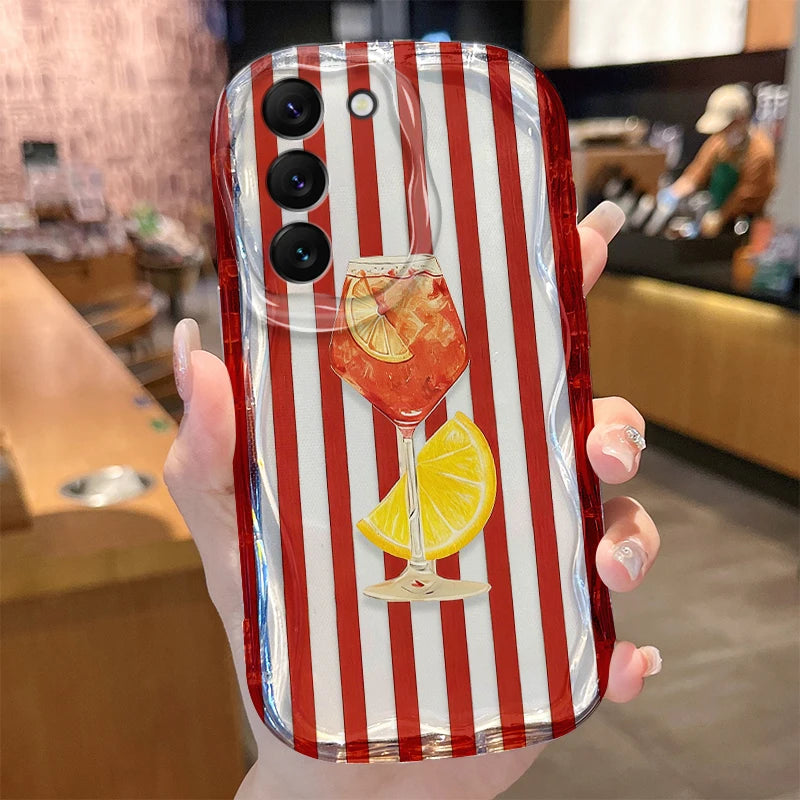 Striped Cocktail Phone Case for Samsung Galaxy S26 S25 S24 Plus S23 Ultra S22 S21 S20 FE A73 A71 4G A57 A56 A55 A54 5G A53 Cover