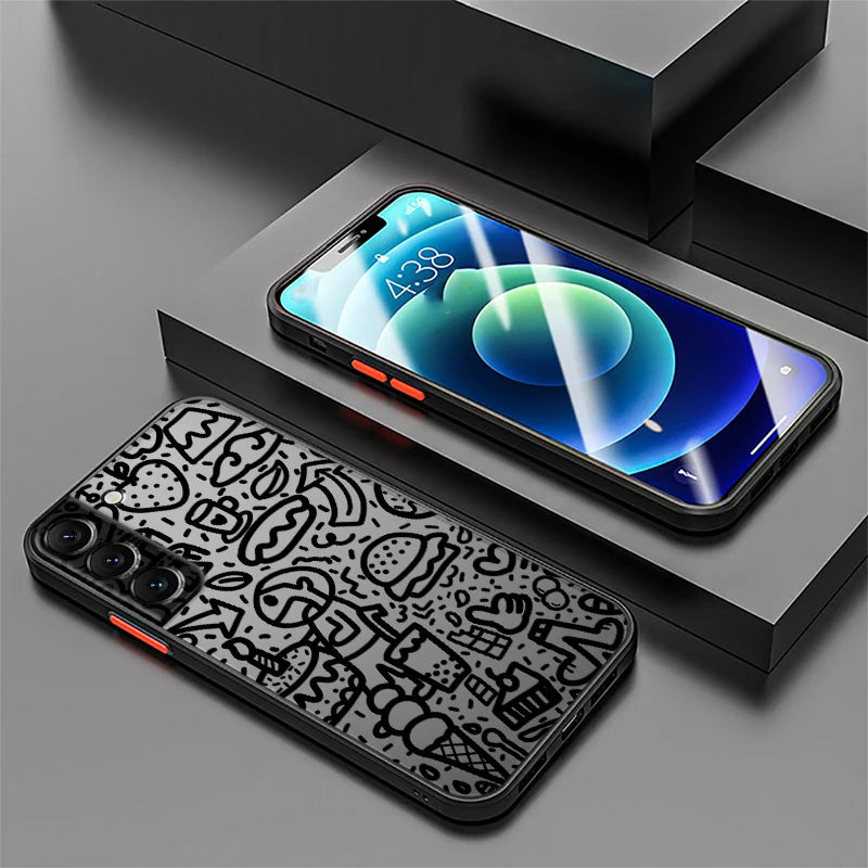 Black Graffiti Case for Samsung Galaxy S26 S21 S25 Ultra S23 FE S24 Plus Note 20 Ultra 10+ S20 FE S22 Funda Back Phone Cover