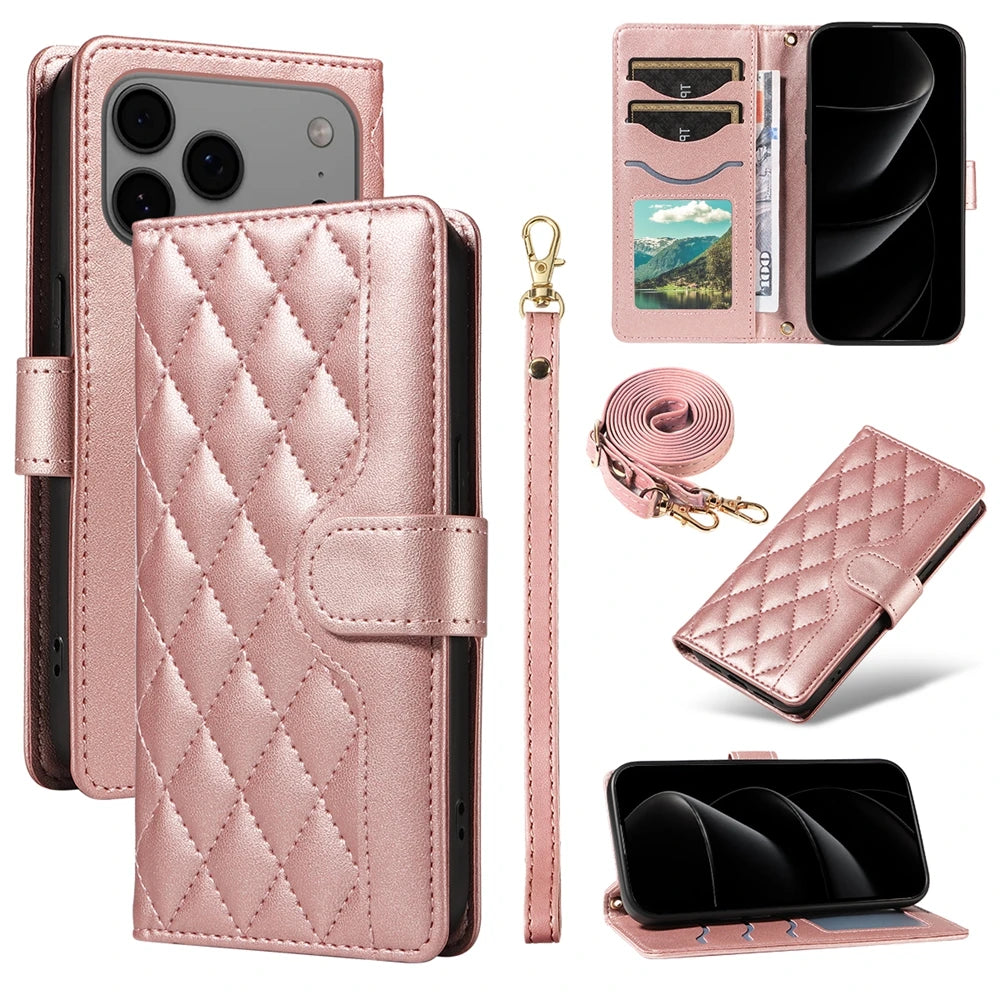Lanyard Wallet Leather Magnetic Case For iPhone 17 17e 16e 16 15 14 13 12 11 Pro X XR XS Max 8 7 SE Plus Purse Phone Flip Cover