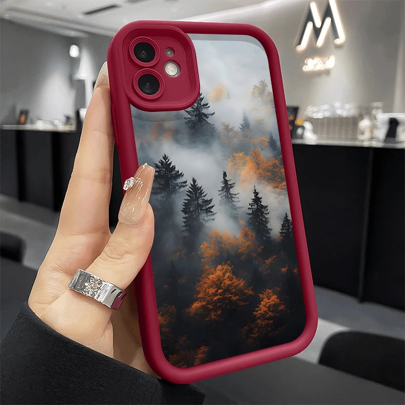 Forest In The Mist Scenery Pattern Phone Case For Samsung Galaxy S25 S24 S23 S22 S21 Ultra Plus S20 FE A15 A35 A54 A55 Cover
