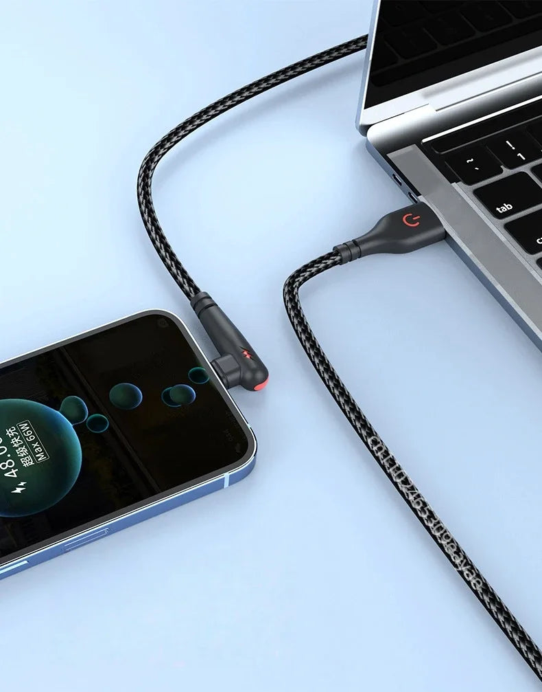 HOMEFISH 90-degree right-angle fast charging cable, compatible with high-speed data transmission of 120W Type-C devices