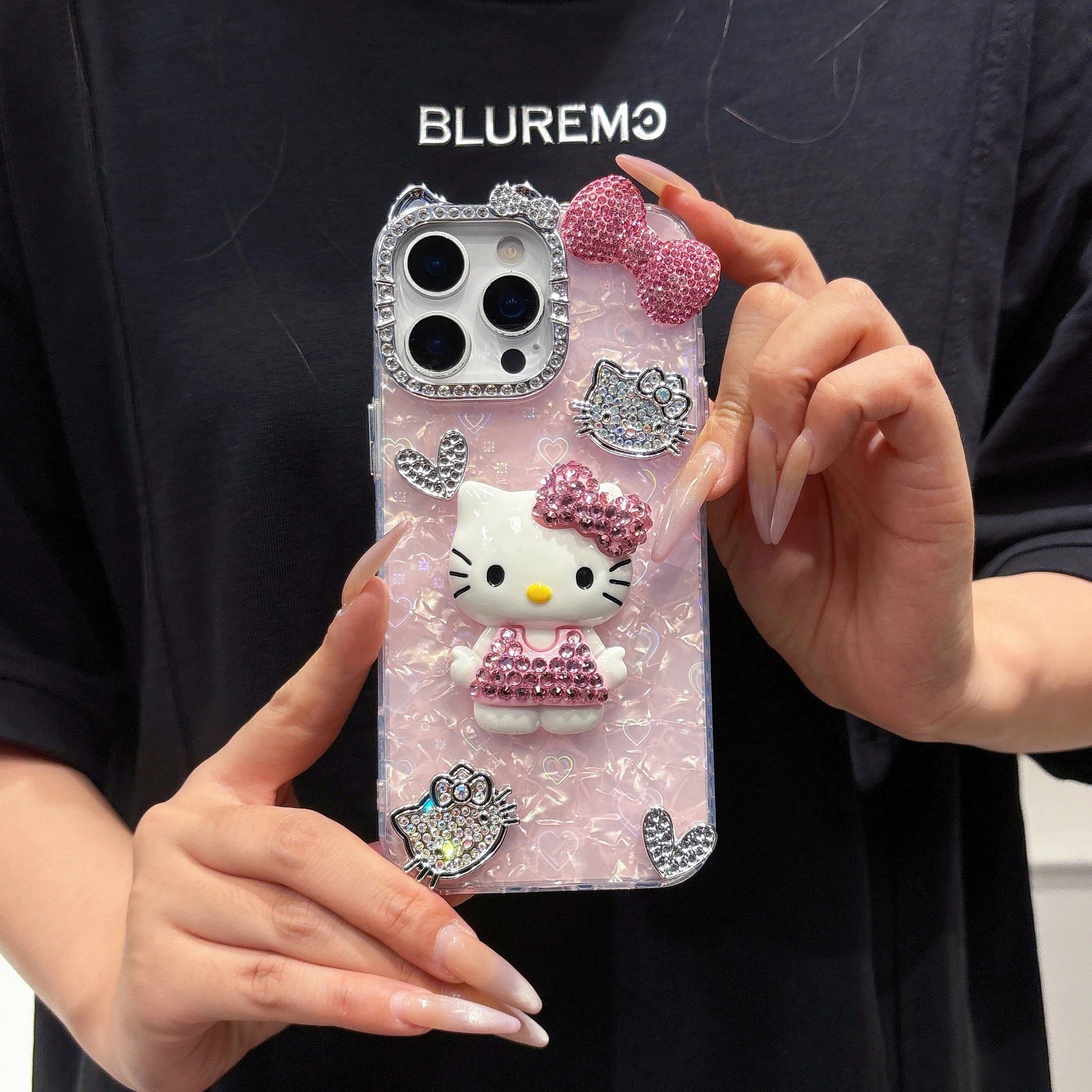 Luxury Diamond Hello Kitty Phone Case For iPhone 11 12 13 14 15 16 17 Pro Max 14 15 16 Plus Shockproof INS Style Girl Back Cover
