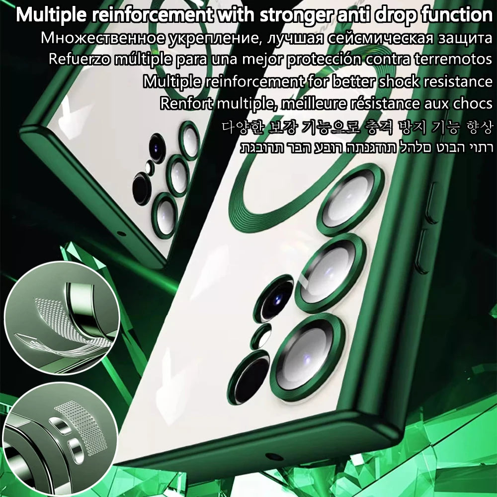 Luxury Wireless Magnetic Plating Cases For Magsafe Case Samsung Galaxy S25 S23 S24 Ultra S21 Fe S22 Lens Protective Cover