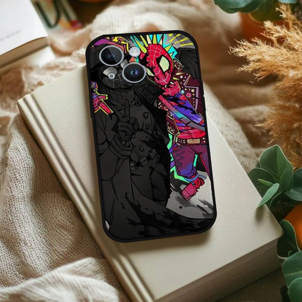S-Spiderman Punk Style Phone Case For IPhone 1716 15 14 13 Pro Max 11 12 Mini X Xs XR Black Silicone Cover