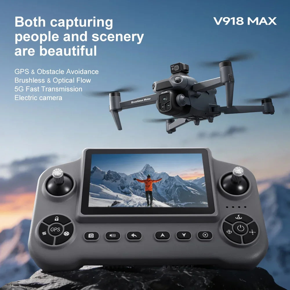 Original V918 Max GPS Foldable Drone 8K Dual Camera 360° Obstacle Avoidance Brushless 5G WiFi Screen Remote RC Quadcopter