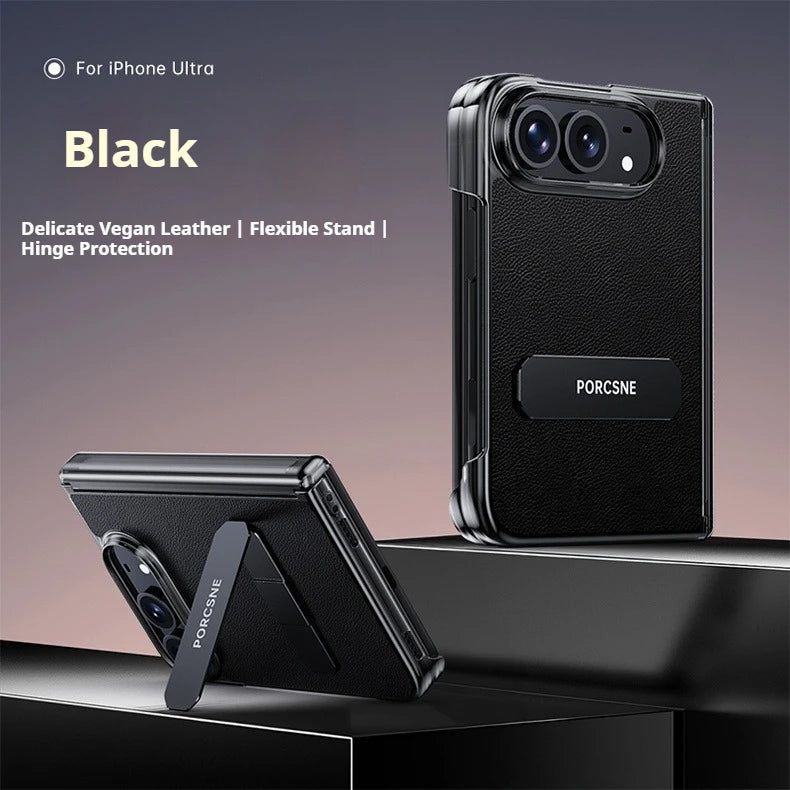 For iPhone Ultra Fold Case Luxury Matte Leather Ultra-Thin Skin-Friendly Folding Hinge Holder Shockproof Back Cover Accessories