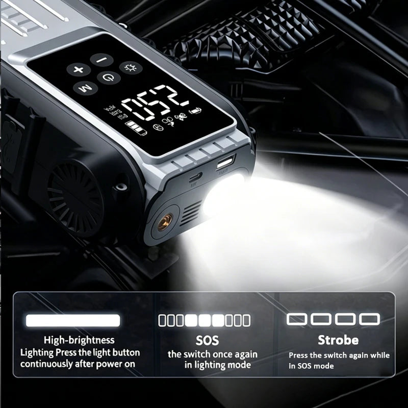 Car Jump Starter 1800A/600A 12V Car Tire Inflator Portable Charger Petrol Diesel Auto Starting Device Booster Emergency Starter