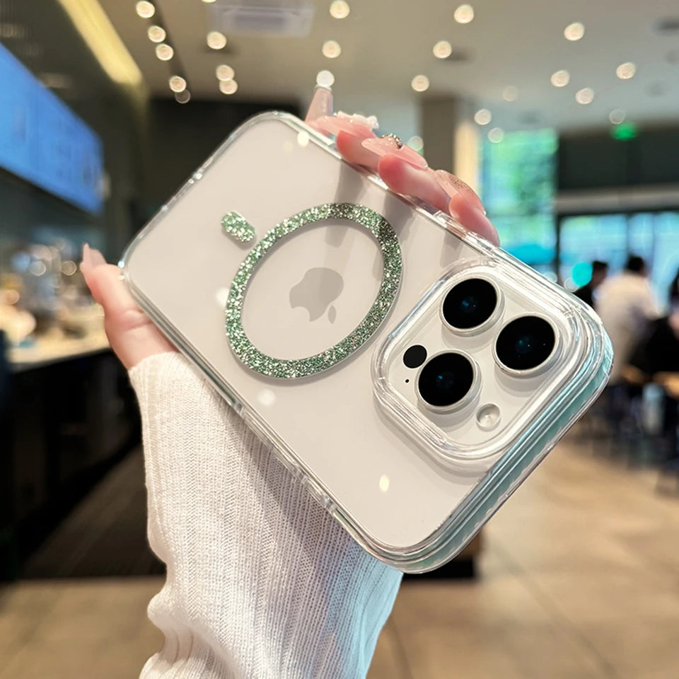 Glitter Color Blocking Magnetic Phone Case For iPhone 16E 15 14 13 12 11 16 Pro Max 15 16 Plus Luxury Protector Shockproof Cover