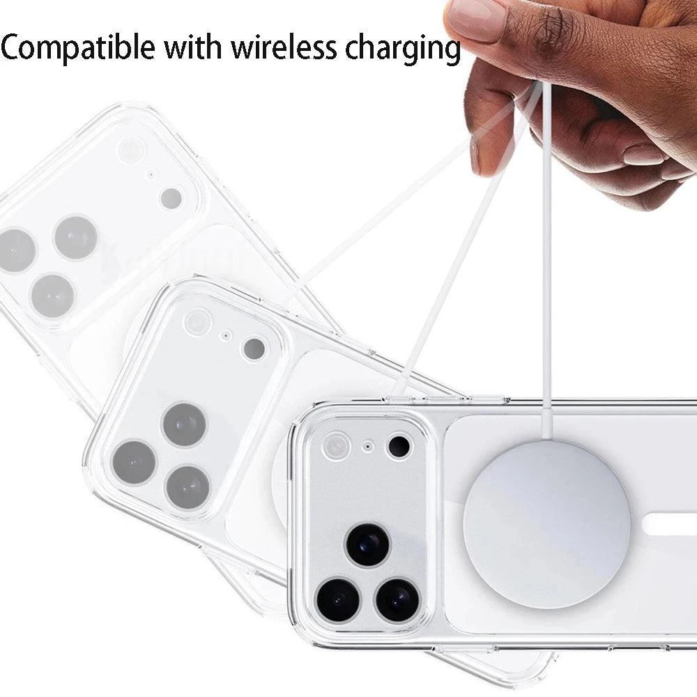 Luxury Magnetic Wireless Charge Clear Case for iPhone 17 Pro Max Air For Magsafe Back Cover Transparent Case