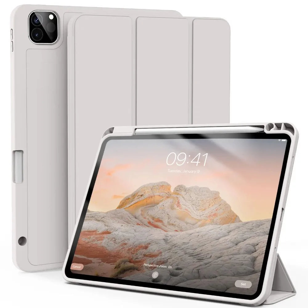 For iPad Pro 11 inch 4/3/2th Generation with Pen Slot Case,For iPad Pro 11-inch(M4)2024 Trifold Stand TPU Soft Back Tablet Cases