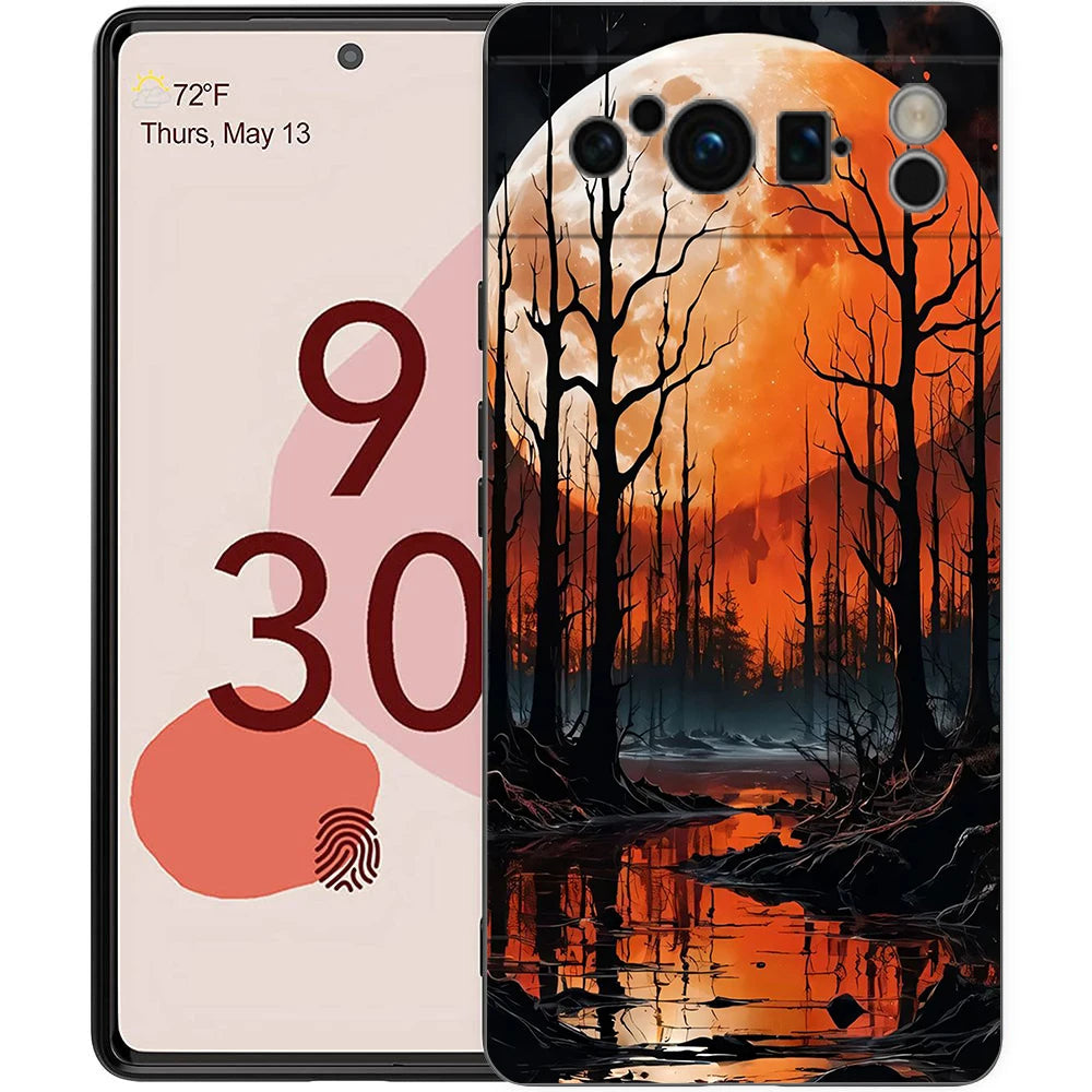 Moon On The Branch Phone Case For Google Pixel 9 8 9A 8A 7 7A 6 Pro XL 6A 5G Black Soft Back Luxury TPU Cover